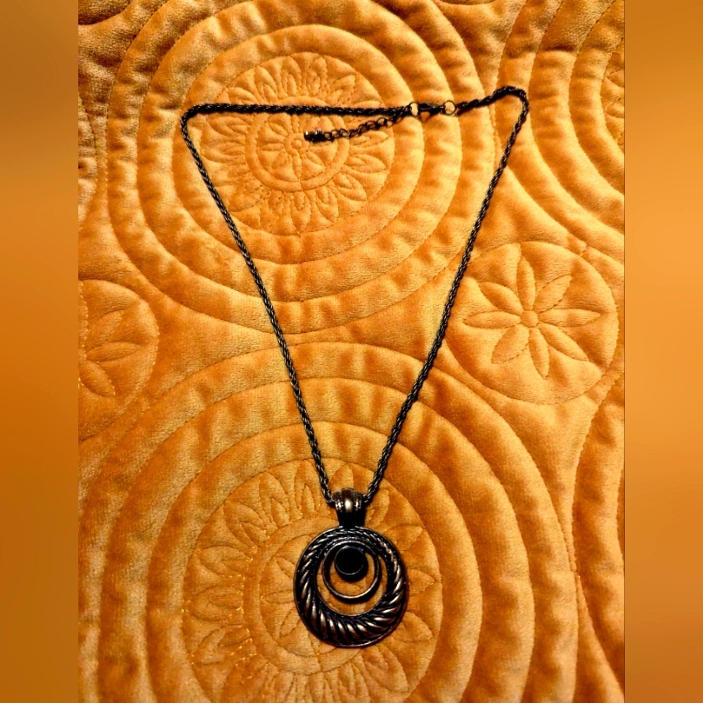 Brass tone with black stone necklace